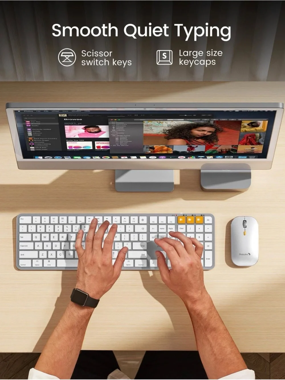 White & Silver Wireless Keyboard and Mouse Combo